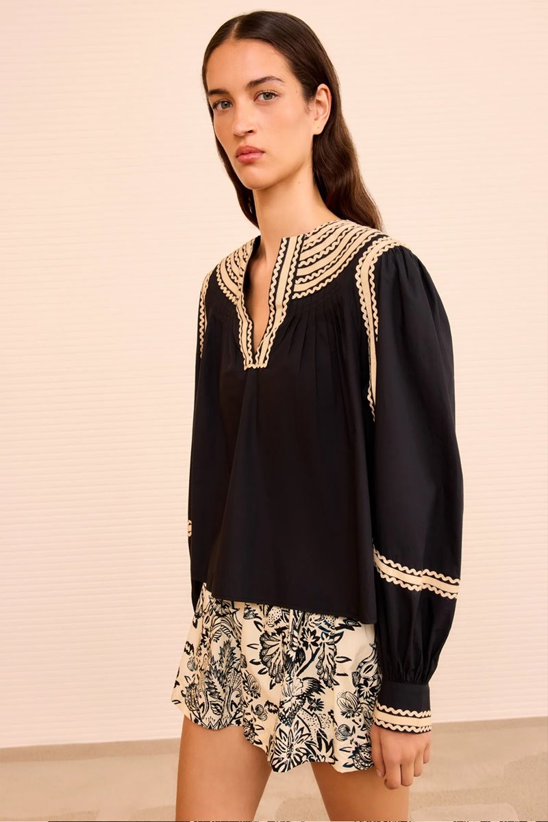 Ulla Johnson laurenza long sleeve top noir side