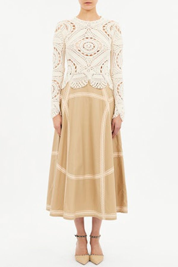 Ulla Johnson Norah A-Line Midi Skirt Sand