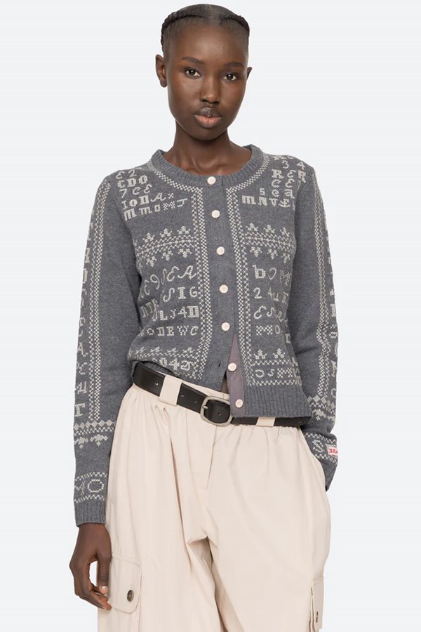 Sea NY kit embroidery cardigan charcoal
