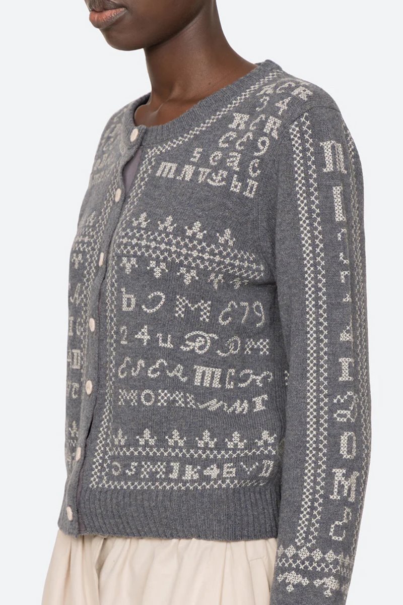 Sea NY kit embroidery cardigan charcoal back