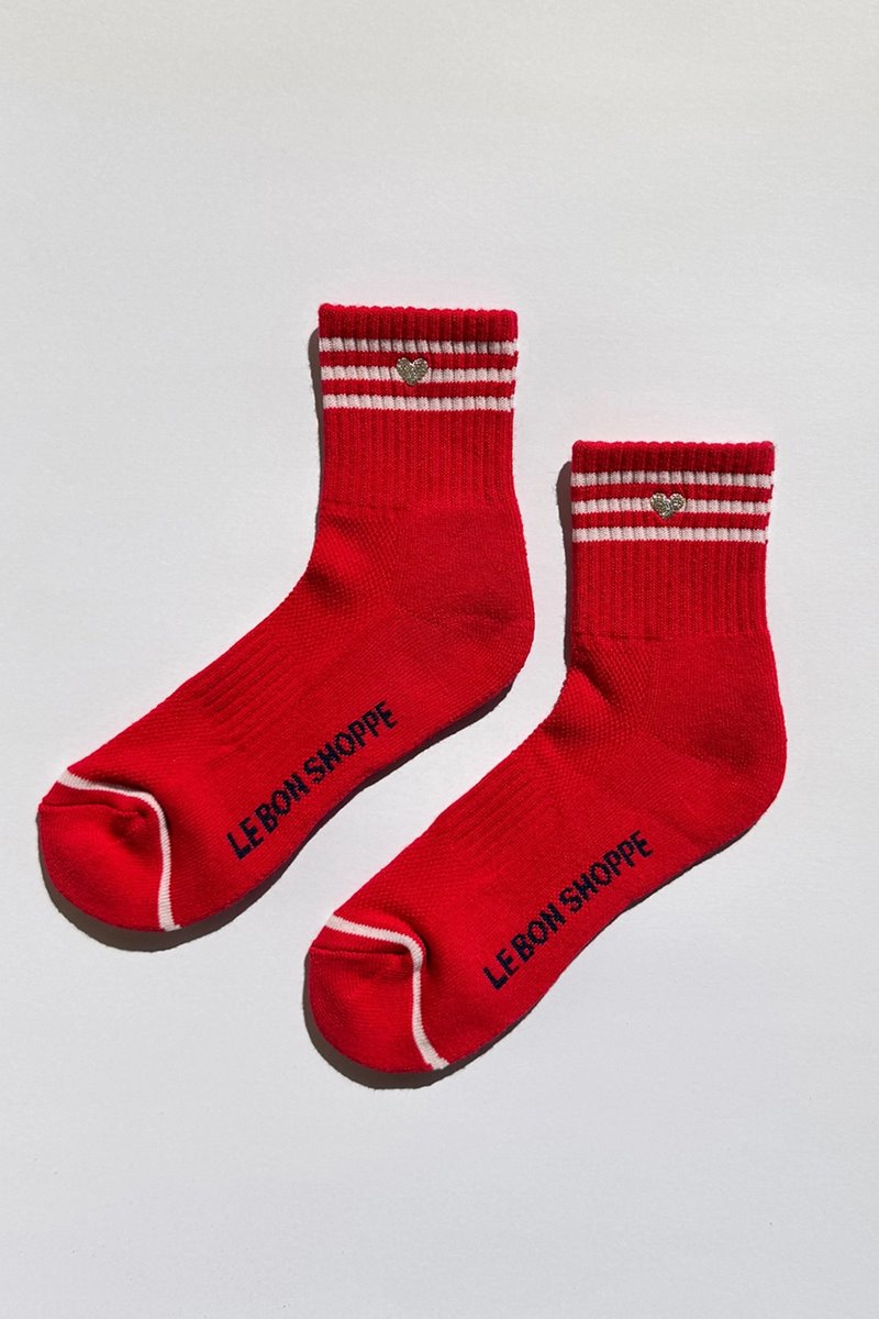 Le Bon Shoppe embroidered heart girlfriend sock scarlet