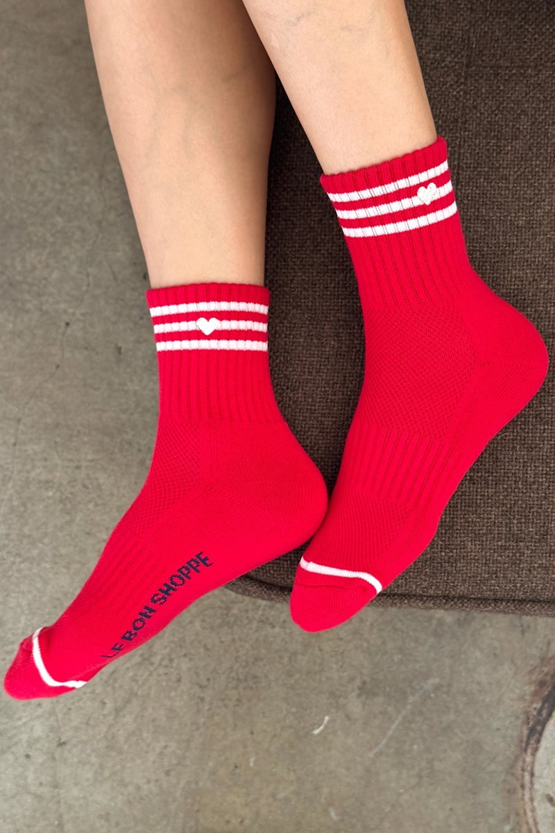 Le Bon Shoppe embroidered heart girlfriend sock scarlet side