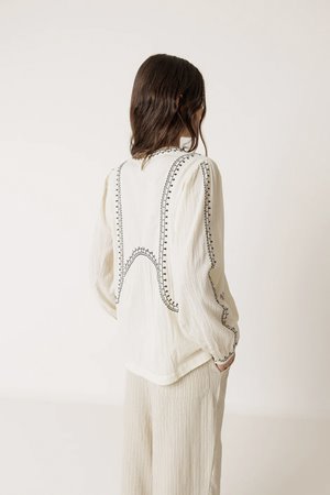 Indi & Cold  bell sleeve shirt off white back