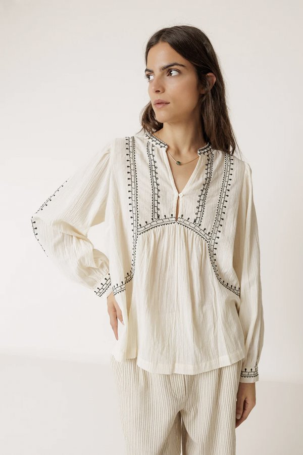 Indi & Cold  Bell Sleeve Shirt Off White