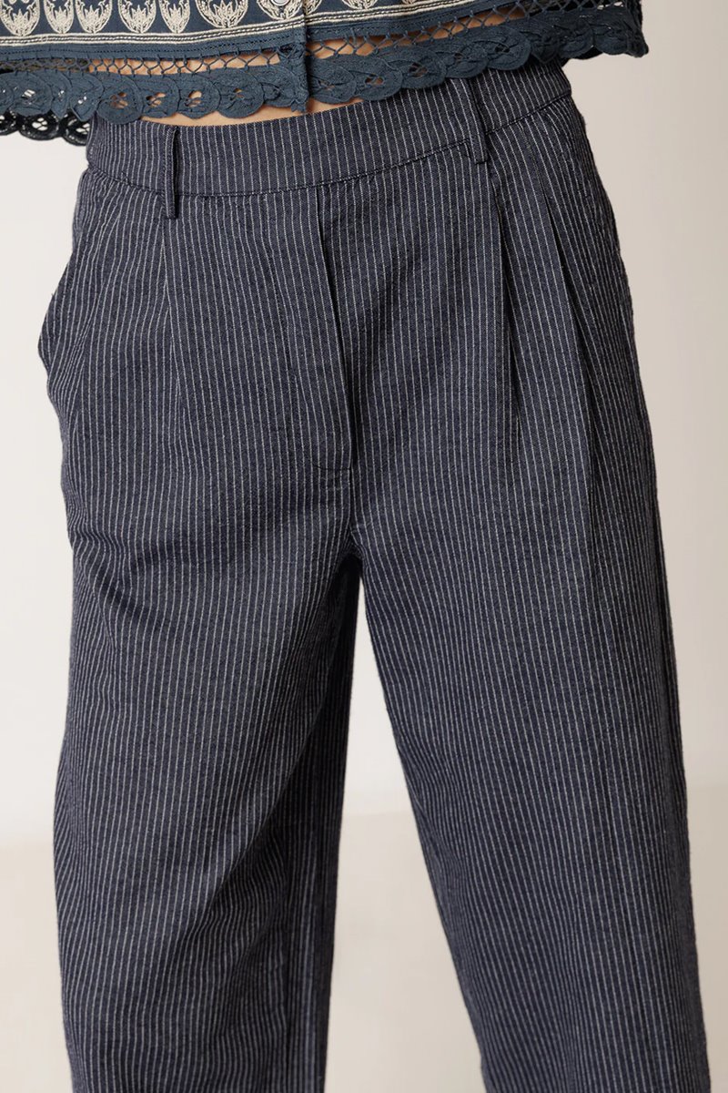 Indi & Cold  pinstripe trouser indigo back