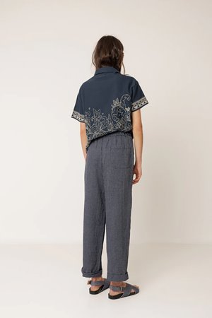 Indi & Cold  pinstripe trouser indigo detail