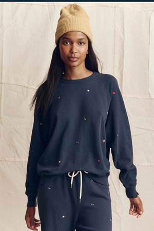 The Great the college sweatshirt embroidered flowers navy