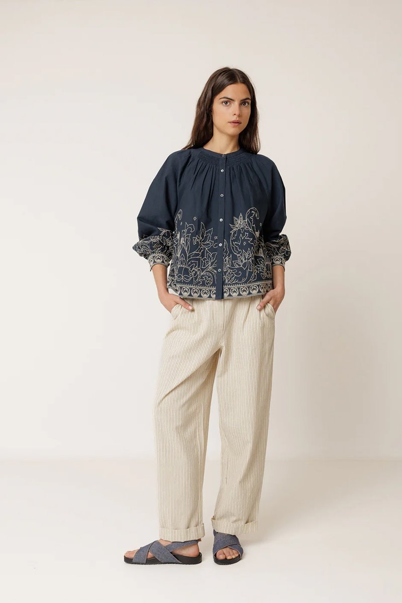Indi & Cold  floral hem blouse indigo