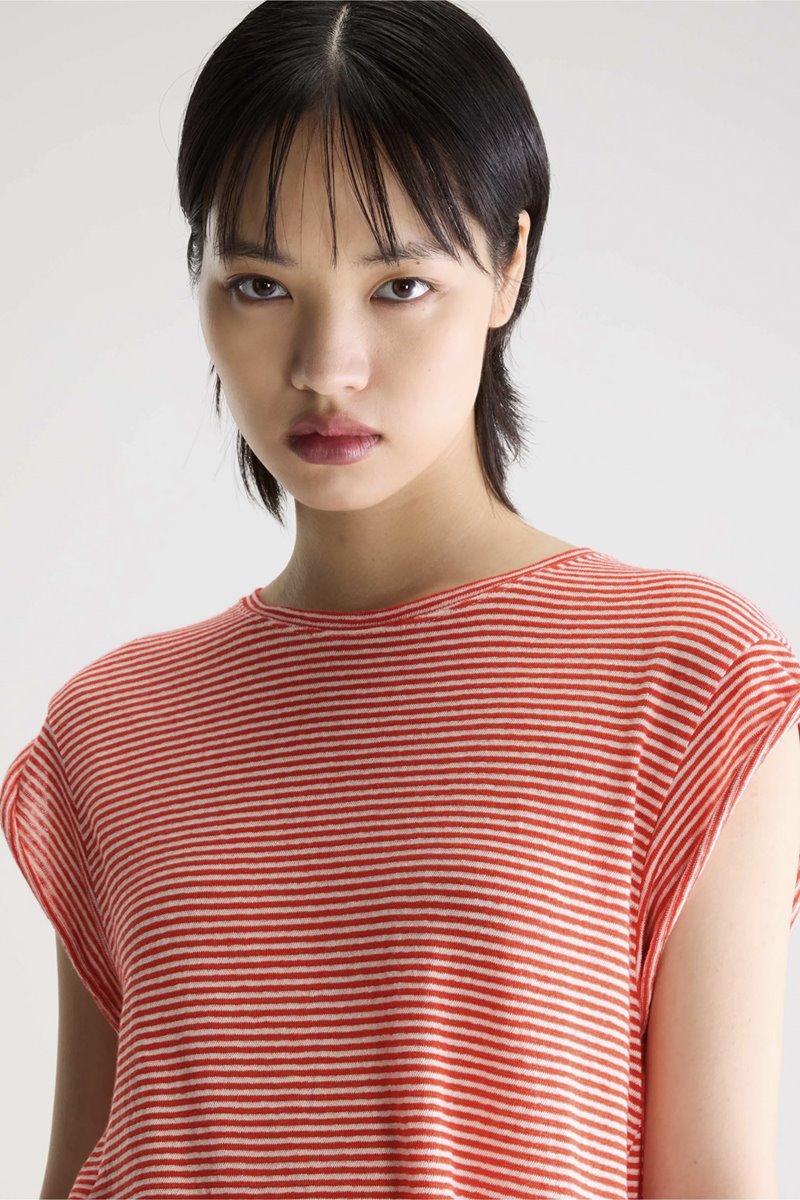 Bellerose vlynn stripe tee red detail