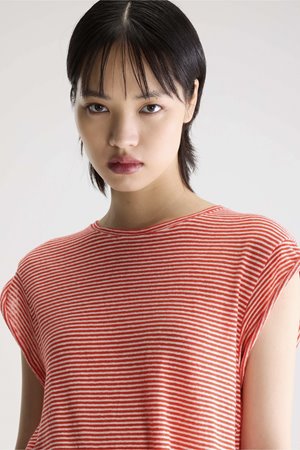 Bellerose vlynn stripe tee red detail
