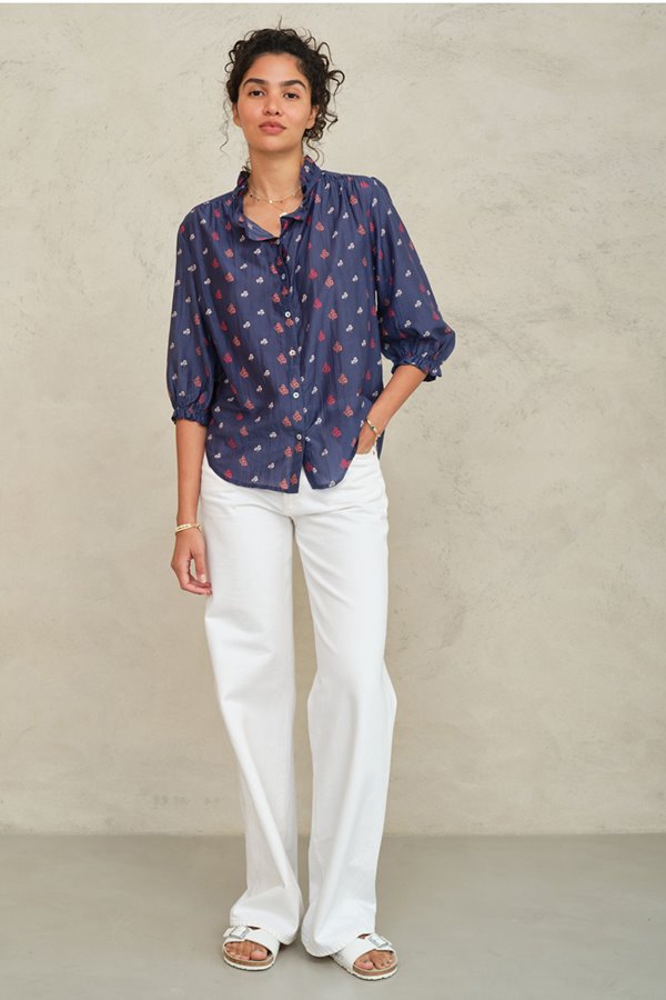 M.A.B.E Auden Print Top Navy 