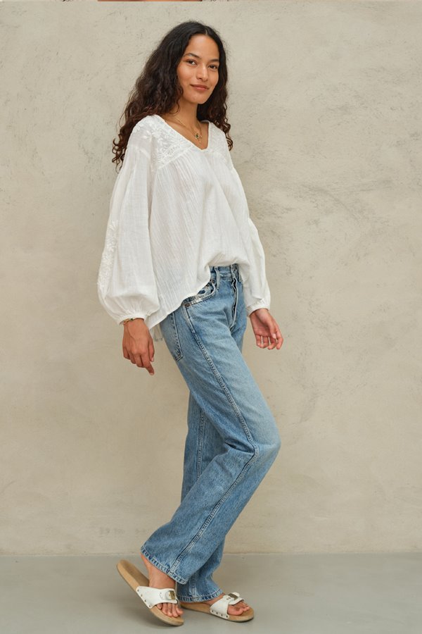 M.A.B.E Loren Embroidered Top Ecru 