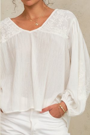 M.A.B.E loren embroidered top ecru  back