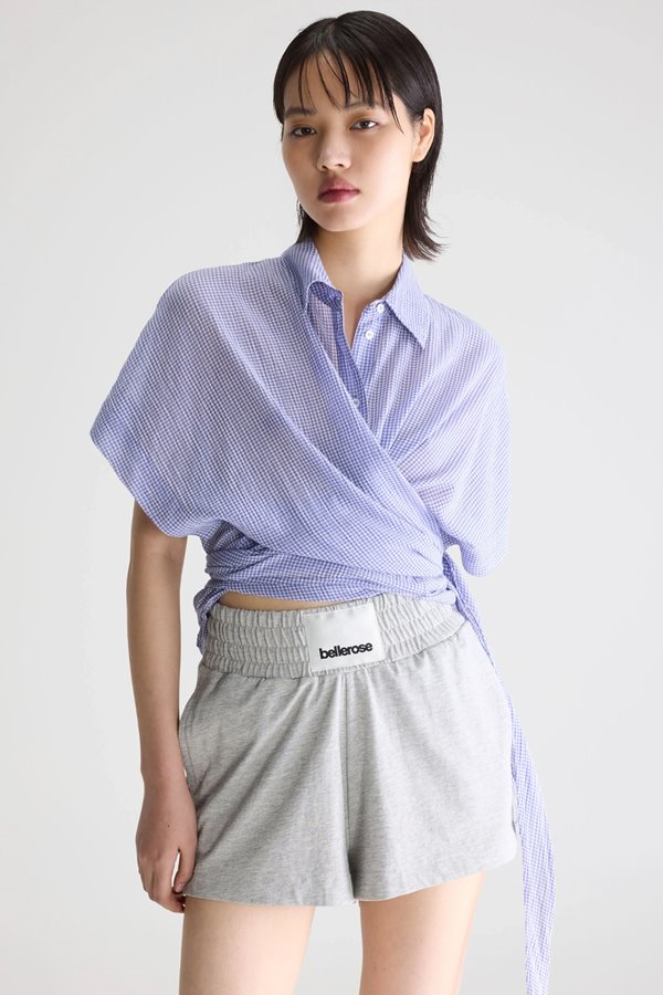 Bellerose Coral Tie Up Top Blue Check