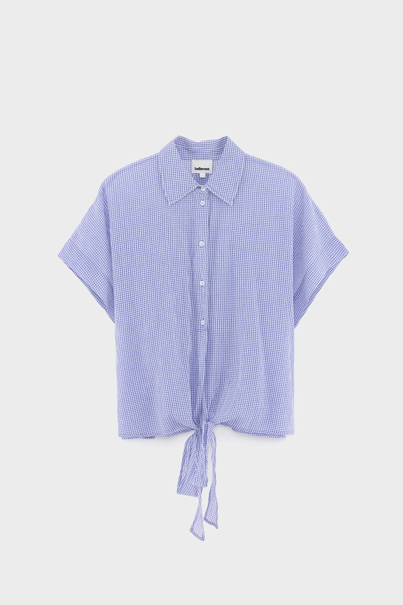 Bellerose coral tie up top blue check back
