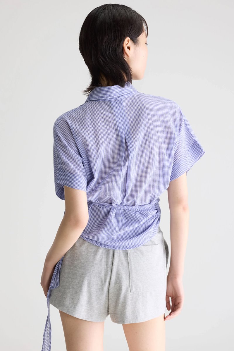 Bellerose coral tie up top blue check side