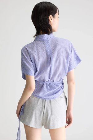 Bellerose coral tie up top blue check side