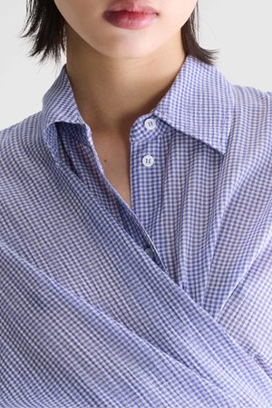 Bellerose coral tie up top blue check detail