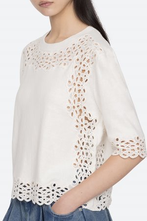 Sea NY leila eyelet short sleeve sweater back