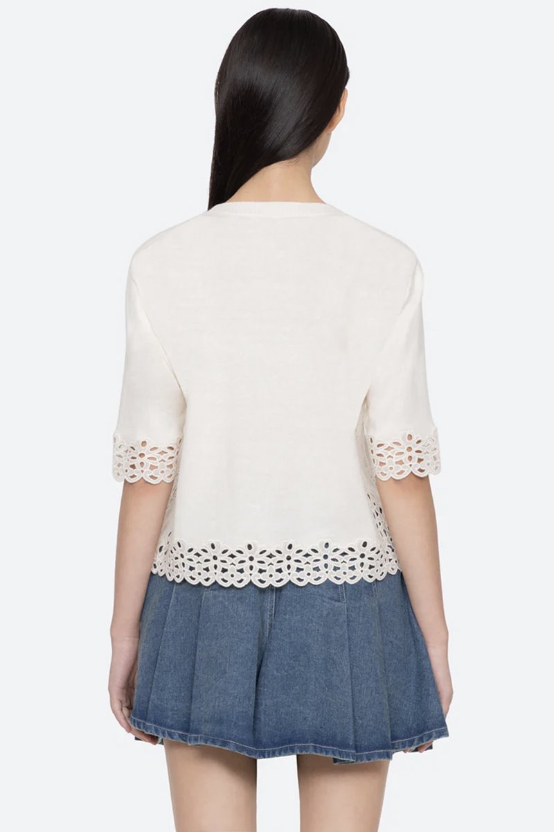 Sea NY leila eyelet short sleeve sweater side