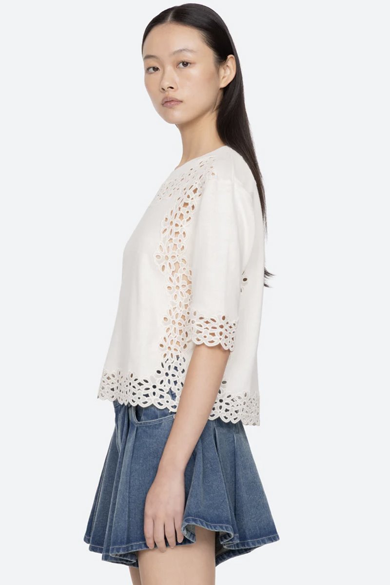 Sea NY leila eyelet short sleeve sweater detail