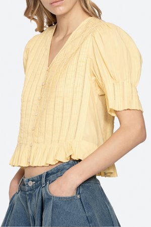 Sea NY alberte bubble sleeve shirt yellow detail