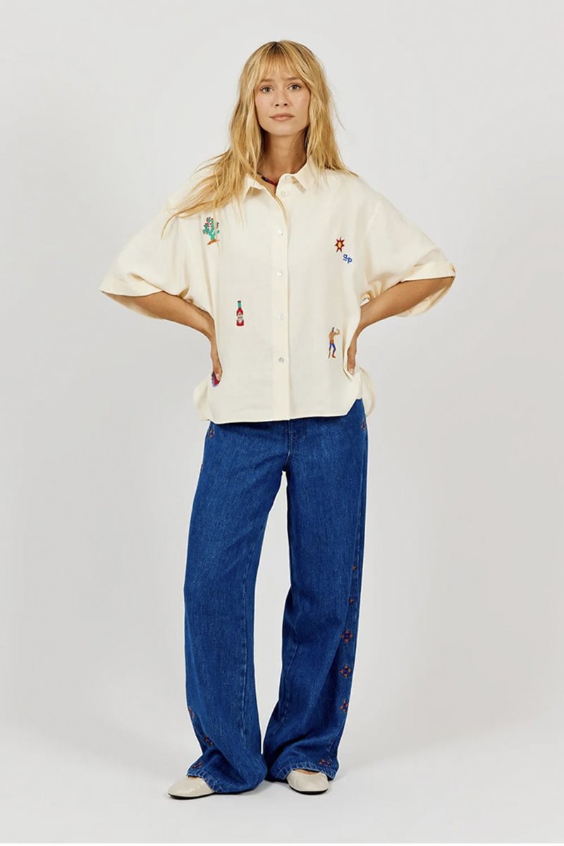 A.P  embroidery shirt cream detail