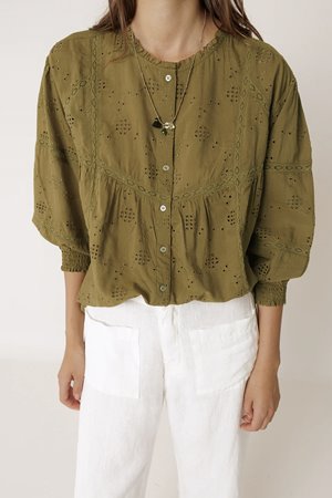 Indi & Cold  camisa khaki embroidery shirt