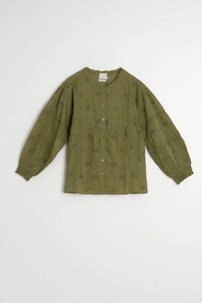 Indi & Cold  camisa khaki embroidery shirt side