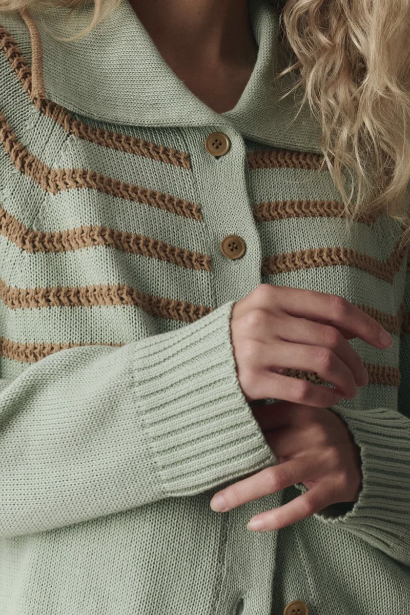 The Great the scholar cardigan seafoam back