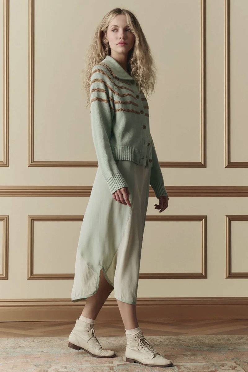 The Great the scholar cardigan seafoam detail