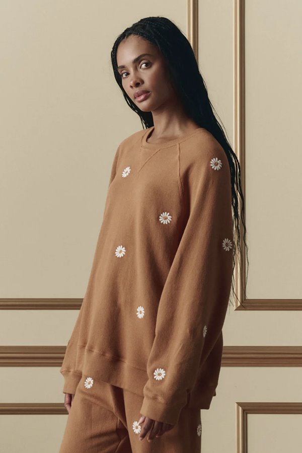 The Great The Slouch Sweatshirt Embroidered Daisy Suntan