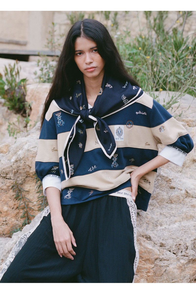 Sea NY juliet embroidered scarf navy 