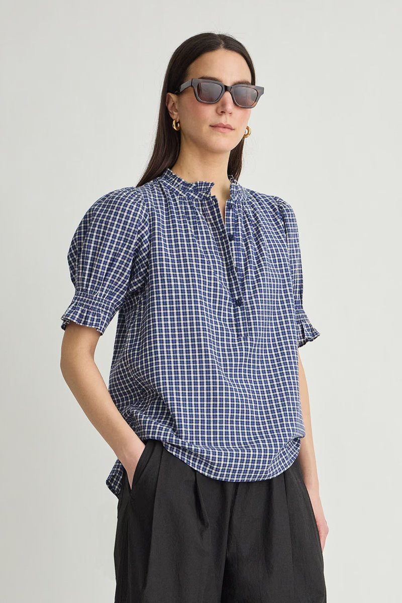 Apiece Apart los altos top navy desai plaid back