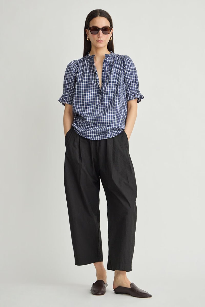 Apiece Apart los altos top navy desai plaid detail
