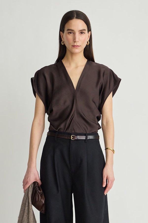 Apiece Apart Monde Drape Bias Top Black Coffee