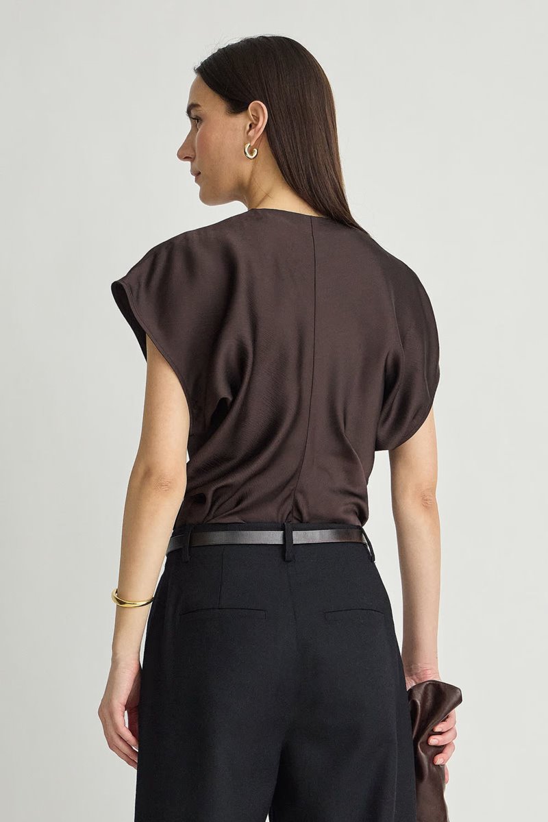 Apiece Apart monde drape bias top black coffee back