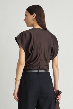Apiece Apart monde drape bias top black coffee back