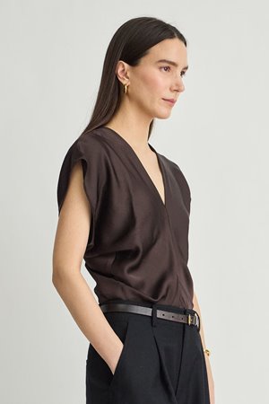 Apiece Apart monde drape bias top black coffee side