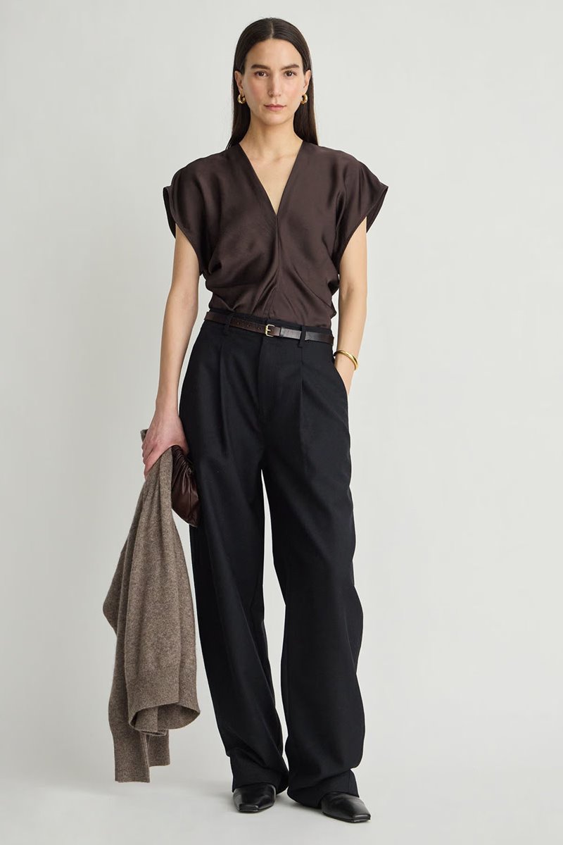 Apiece Apart monde drape bias top black coffee detail