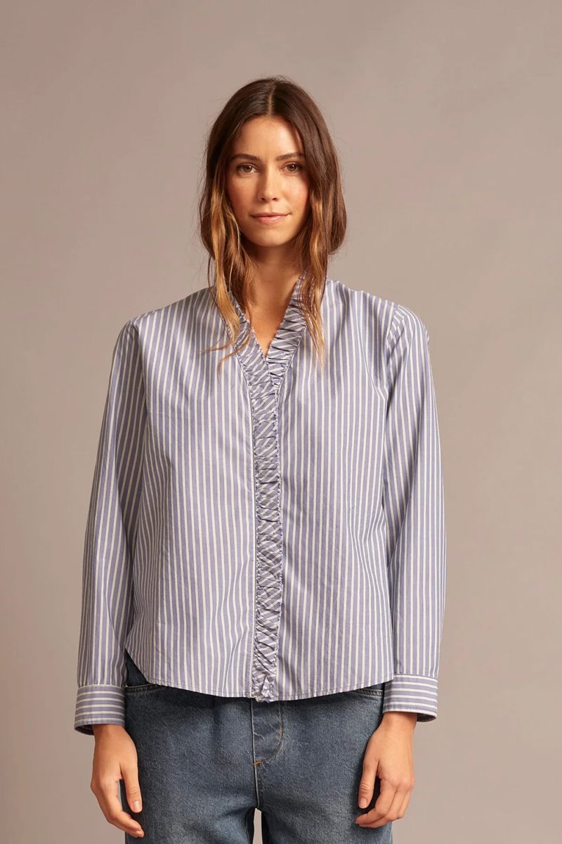 Xirena  kayde shirt blue pine stripe side