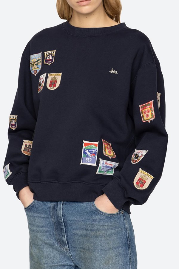Sea NY Davis Patchwork Sweatshirt Navy
