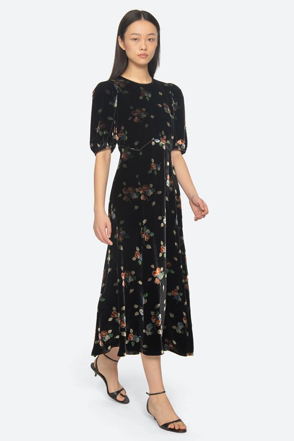 Sea NY Leda Velvet Puff Sleeve Dress Black