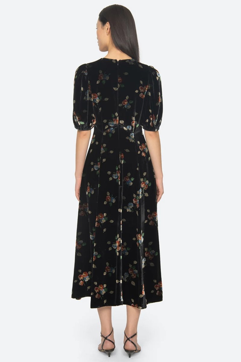 Sea NY leda velvet puff sleeve dress black back