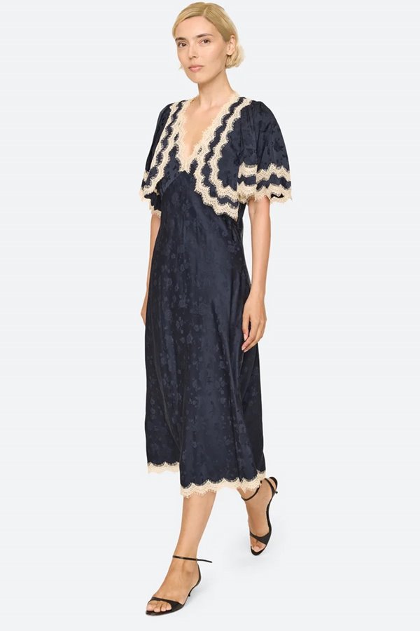 Sea NY Shay Lace Midi Dress Navy