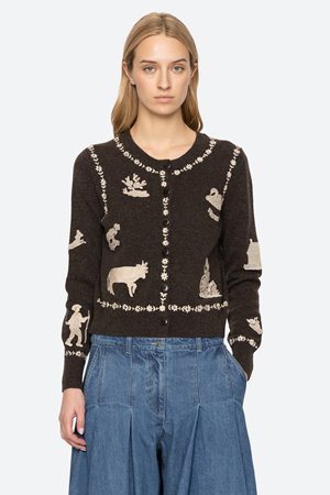 Sea NY marguerite lace patch cardigan coffee