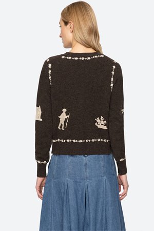Sea NY marguerite lace patch cardigan coffee back
