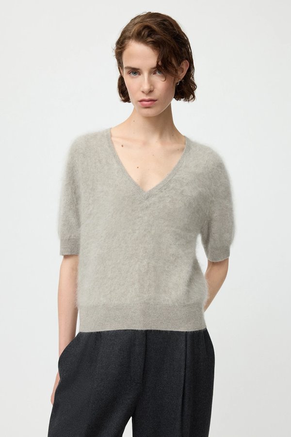 Soft Goat Brushed V Neck T Shirt 