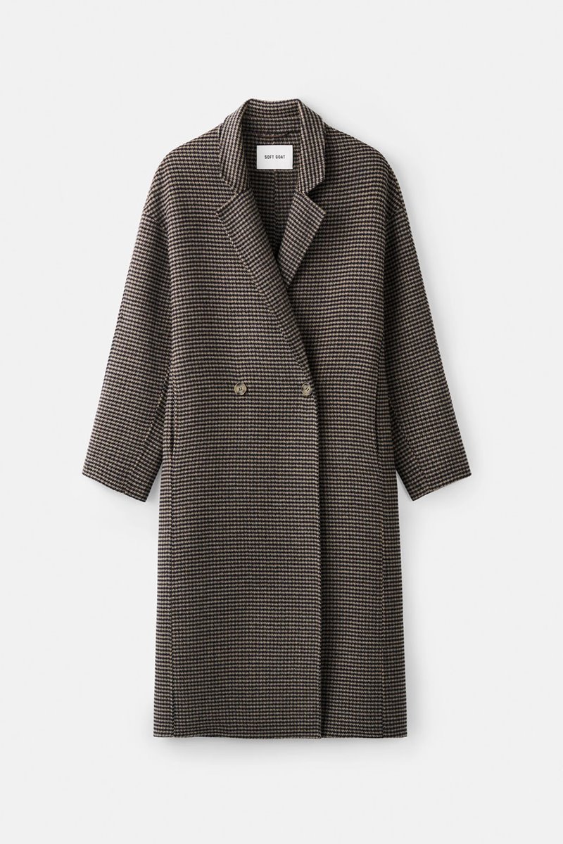 Soft Goat oversized houndstooth coat  detail