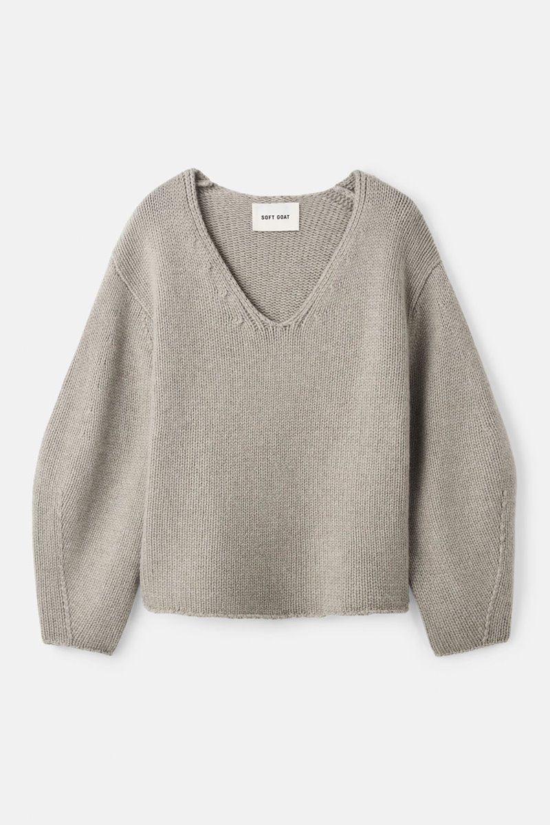 Soft Goat puff sleeve v neck  back